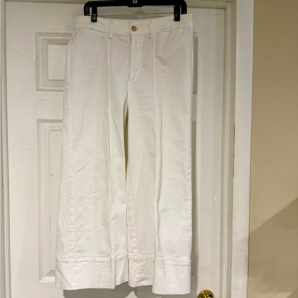 Anthropologie CHINO Soft White Wide Leg Pants with Wide Cuff